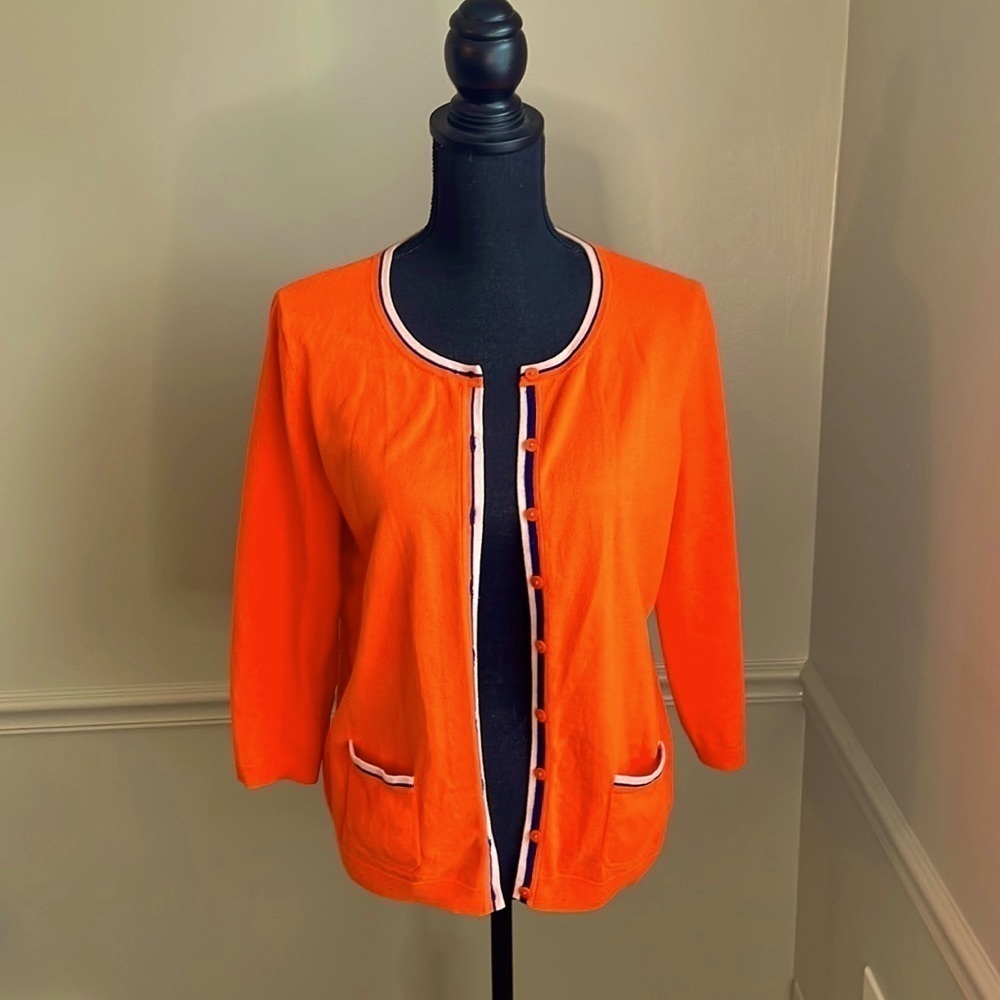 Talbots Orange Button Front Lightweight Sweater C… - image 1